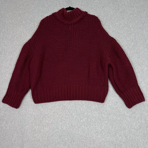 Free People Burgundy My Only Sunshine Chunky Mock Neck Sweater Size XL - Picture 6 of 8